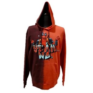 Marvel Deadpool "Yeah No" Men's Large Hoodie Orange Long Sleeve